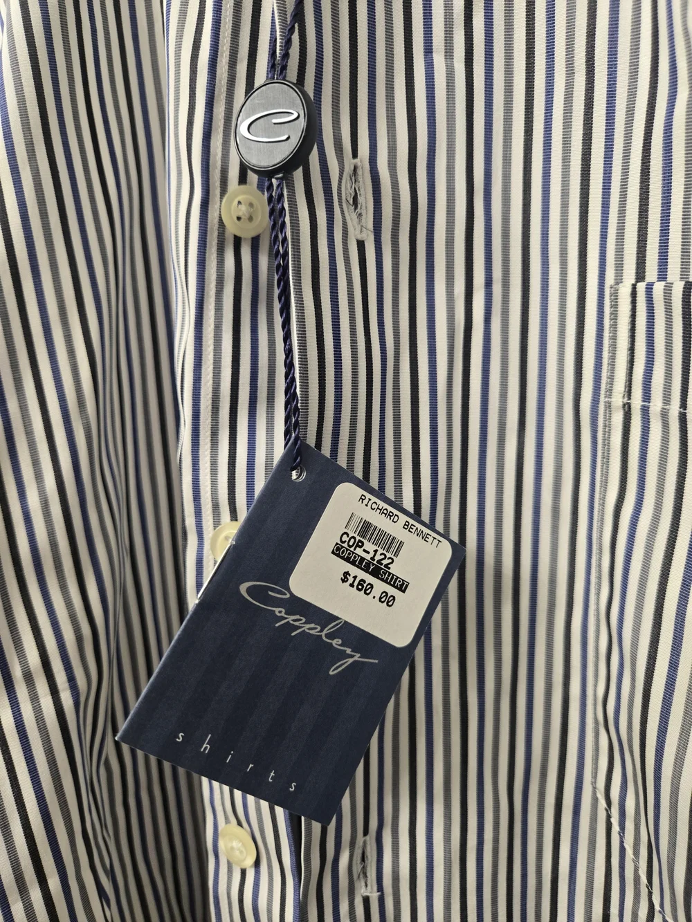 Men's Navy and White Stripe Dress Shirt - Classic Spread Collar - Picture 3 of 4